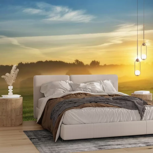 Fotobehang Zomerzonsopgang boven gouden velden