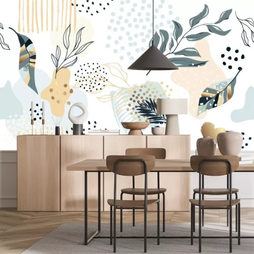 Sticker Patroon met tropische planten en geometrische elementen