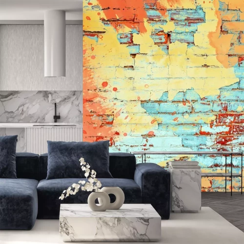 Fotobehang Gekleurde bekraste bakstenen