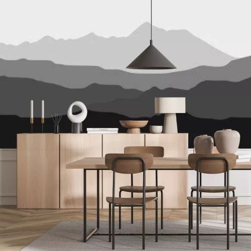 Sticker Zwart-wit schets landschap van bergketens