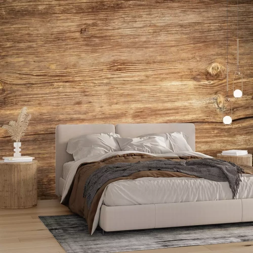 Fotobehang Bruine houten plank met nerf