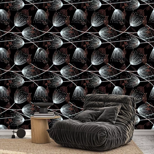 Behang Paardebloem helderwitte en bruine afbeeldingen