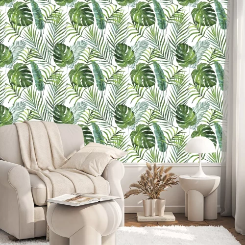 Behang Tropische planten verlaat en bloemen naadloos patroon. concept ontwerp