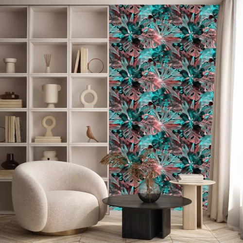 Behang Tropisch patroon. De palm van waterverfthailand, monstera, hibiscus, banaanboom. Exotisch badmodeontwerp. Horizontaal zomer Hawaiiaans patroon. Aloha textiel herhaalde print. Aquarel zomer illustratie