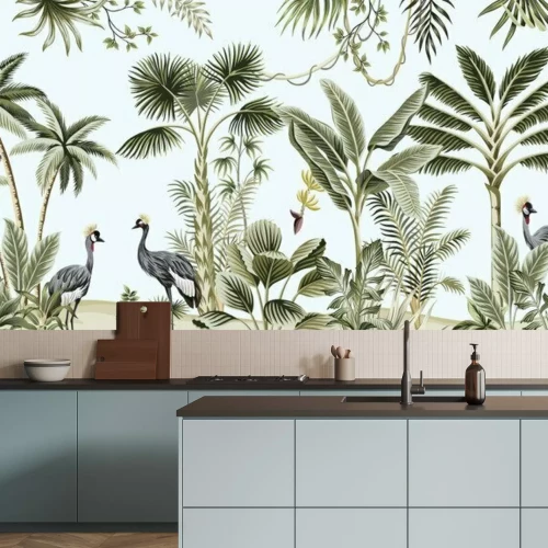 Fotobehang Vintage palmbomen en vogels