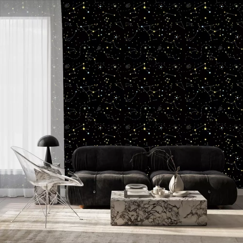Behang Beautiful galaxy seamless texture on the black background. Vector illustration