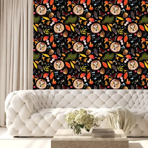 Behang Uilen en bosattributen