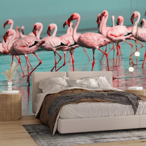 Sticker Zwerm Afrikaanse flamingo's