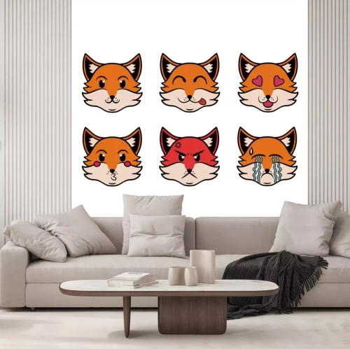 Sticker Head of the Emoji Fox in pop art style. Vector set of fox character. Cartoon style. Funny character design