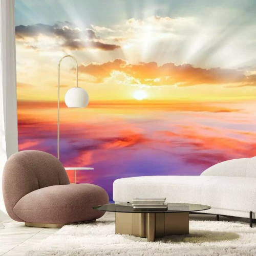 Fotobehang Abstracte lichtstralen tegen de lucht