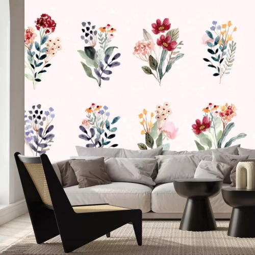 Sticker Veelkleurige boeketten bloemen beschilderd met waterverf