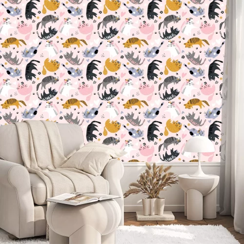 Behang Rood grijs zwarte kat op gekleurde achtergrond