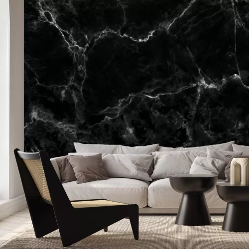 Fotobehang Zwarte marmersteen met witte aderen