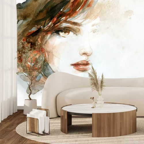 Sticker Portret van een vrouw geschilderd in waterverf