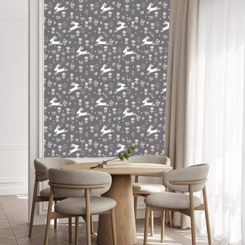 Behang Witte konijntjes in de wei