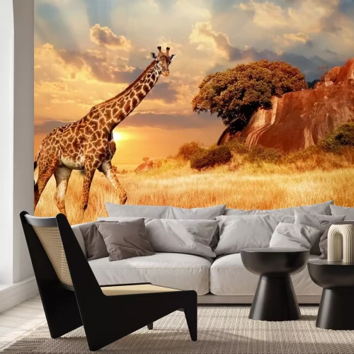 Fotobehang Giraf op de achtergrond van Serengeti