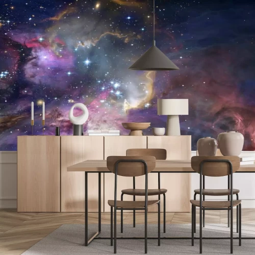 Fotobehang Kleurrijke nevel met sterren in de ruimte