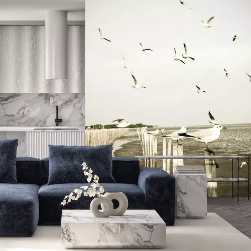 Fotobehang Zeemeeuwen bij de zee