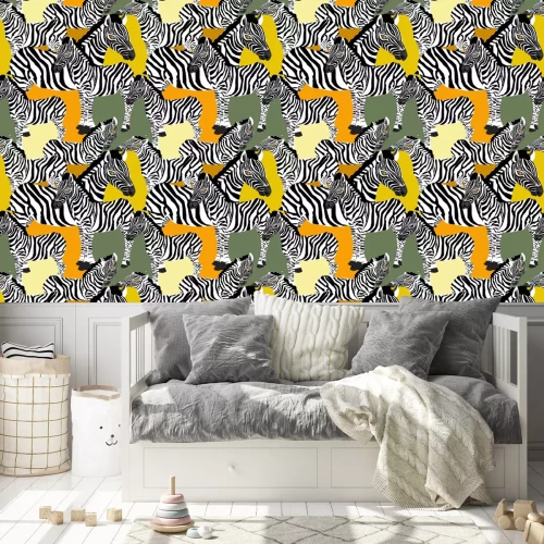 Behang Zebra's met gekleurde ogen en gekleurde achtergrond