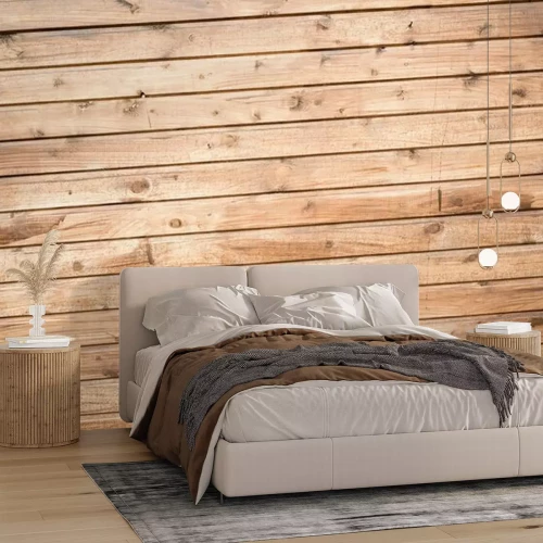 Fotobehang Vintage houten horizontale beige planken