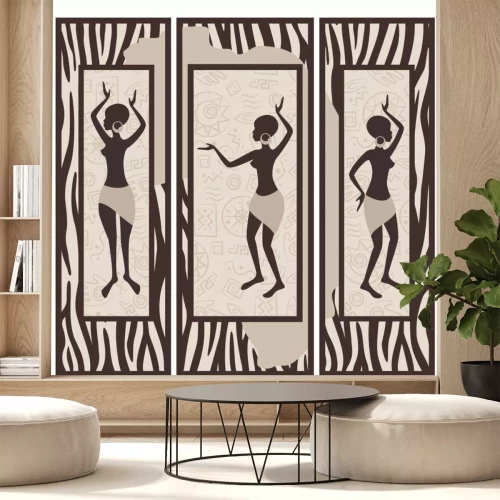 Sticker Vector illustratie van dansende vrouwen Triptych.