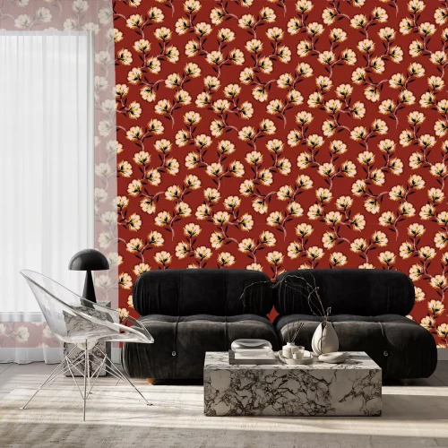 Behang Floral bouquet vector pattern with blooming retro flowers seamless pattern in vector EPS10 ,Design for fashion ,fabric,web,wallpaper,wrapping