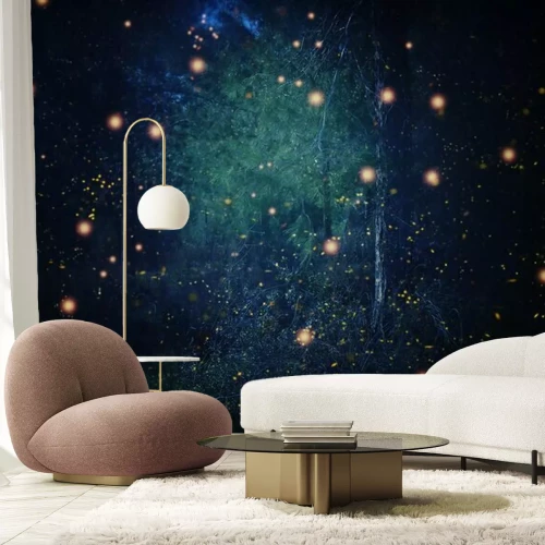 Fotobehang Vuurvliegjes in een fantasiebos
