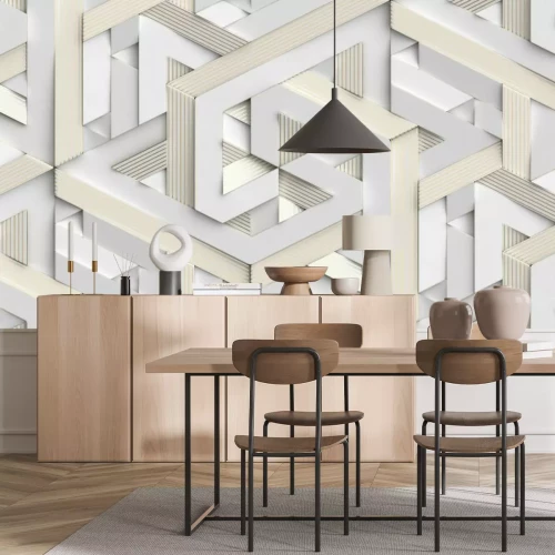 Fotobehang Wit geometrisch patroon in 3D