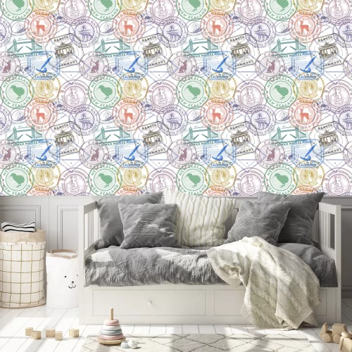 Behang Passport stamps background - set seamless pattern