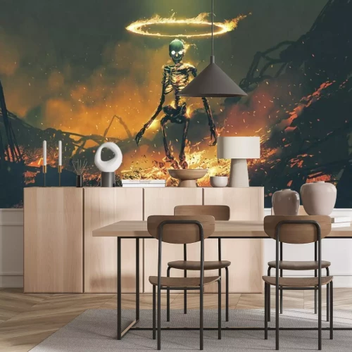 Fotobehang Fantasie brandend skelet
