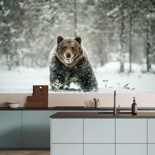 Fotobehang Beer in de sneeuwvlokken