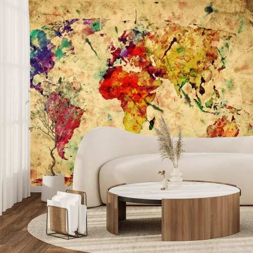Fotobehang Geschilderde weergave van wereldkaart