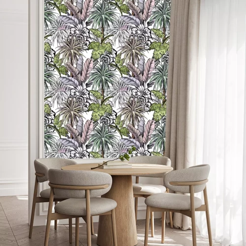 Behang Tropische bladeren en palmbomen
