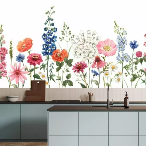 Fotobehang Wildbloempatroon in aquarel