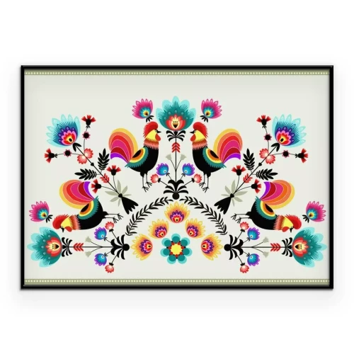 Poster WZOR ludowy z kogutami