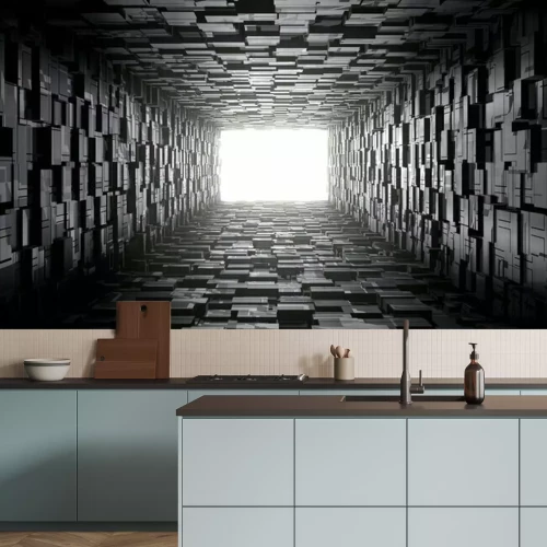 Fotobehang Zwarte 3D tunnel