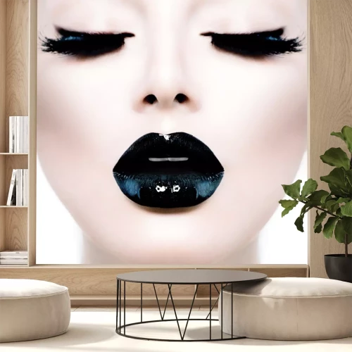 Fotobehang Vrouw met zwarte lippen