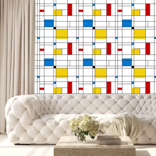 Behang Mondrian seamless pattern. Bauhaus abstract geometric style. Colorful bauhaus vector illustration. Mosaic Piet Mondrian emulation.