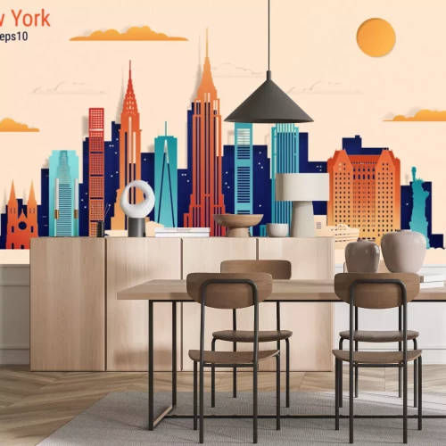 Sticker New York city colorful paper cut style, vector stock illustration. Cityscape with all famous buildings. Skyline New York city composition for design.