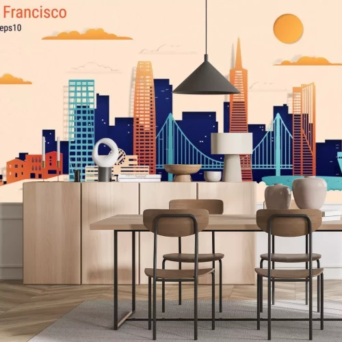 Sticker San Francisco city colorful paper cut style, vector stock illustration. Cityscape with all famous buildings. Skyline San Francisco city composition for design.