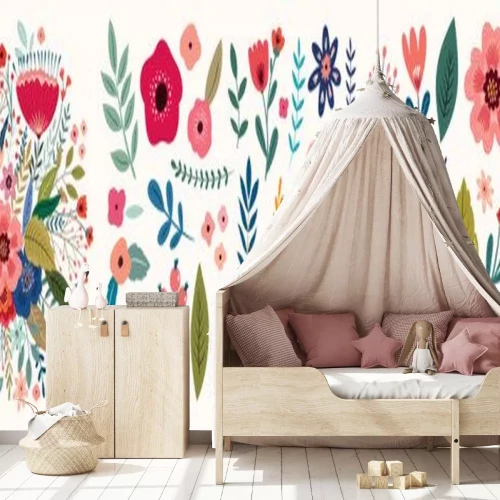 Sticker Kleurrijke wilde bloemen op een witte achtergrond