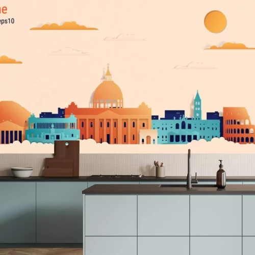 Sticker Rome city colorful paper cut style, vector stock illustration. Cityscape with all famous buildings. Skyline Rome city composition for design.