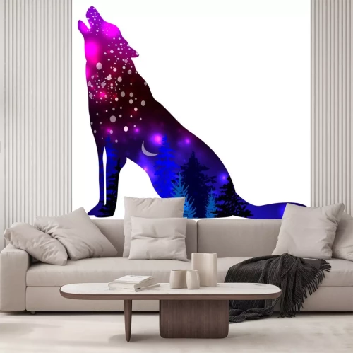 Sticker Silhouettes of Wolf with space galaxy background effect