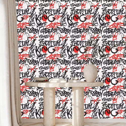 Behang Graffiti-inscripties met rood