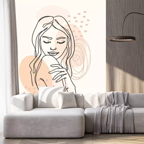 Fotobehang Portret van een meisje getekend met één lijn