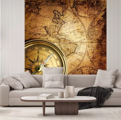 Fotobehang Retro kaart met kompas
