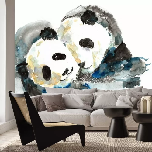 Fotobehang Pastelkleurig ontwerp met panda's