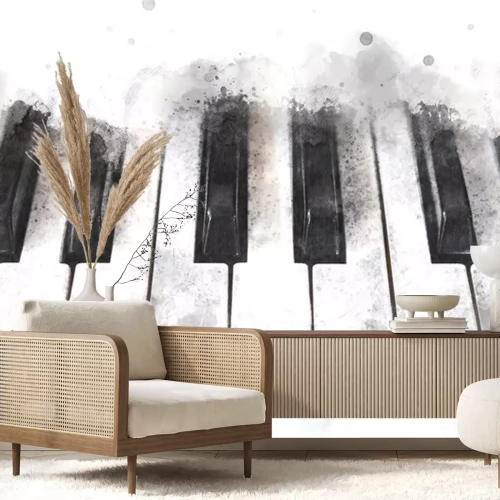 Sticker Abstract colorful piano keyboard on watercolor illustration painting background.
