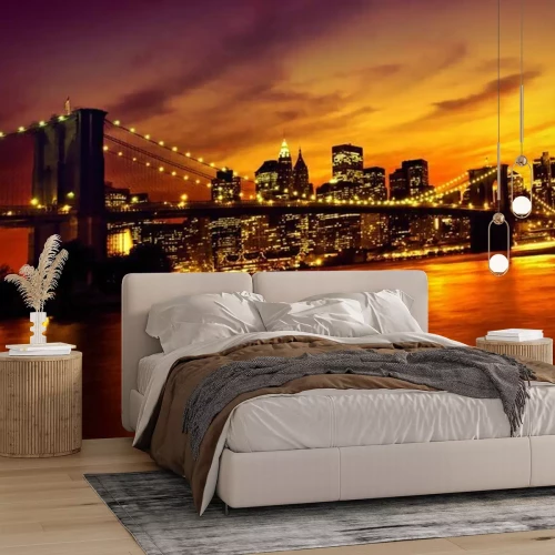 Fotobehang Brooklyn Bridge bij zonsondergang