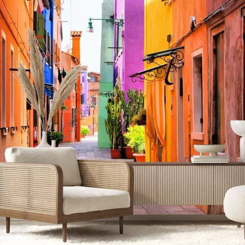 Fotobehang Venetiaanse straat in vele kleuren